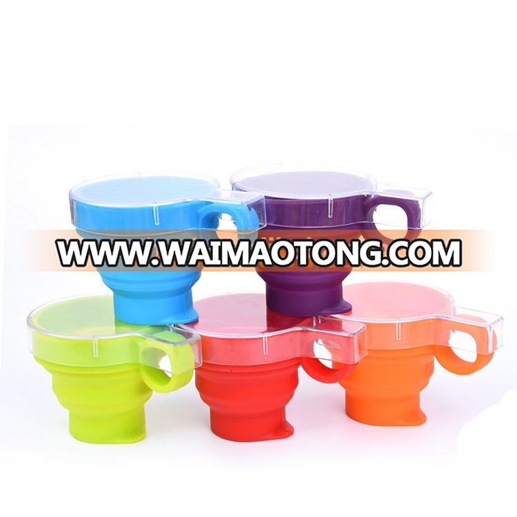 Custom logo Outdoor travel Collapsible Silicone Folding Cup with lid